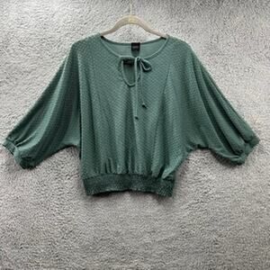 W5 Women's Large Green Blouse Smocked Waist and Sleeves Oversized Casual‎